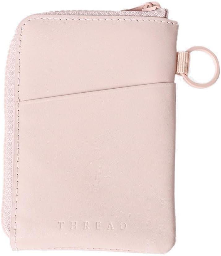 Thread Wallets Cartera de piel con cremallera y bloqueo RFID con tarjetero para hombres y mujeres, Rose polvo, Casual