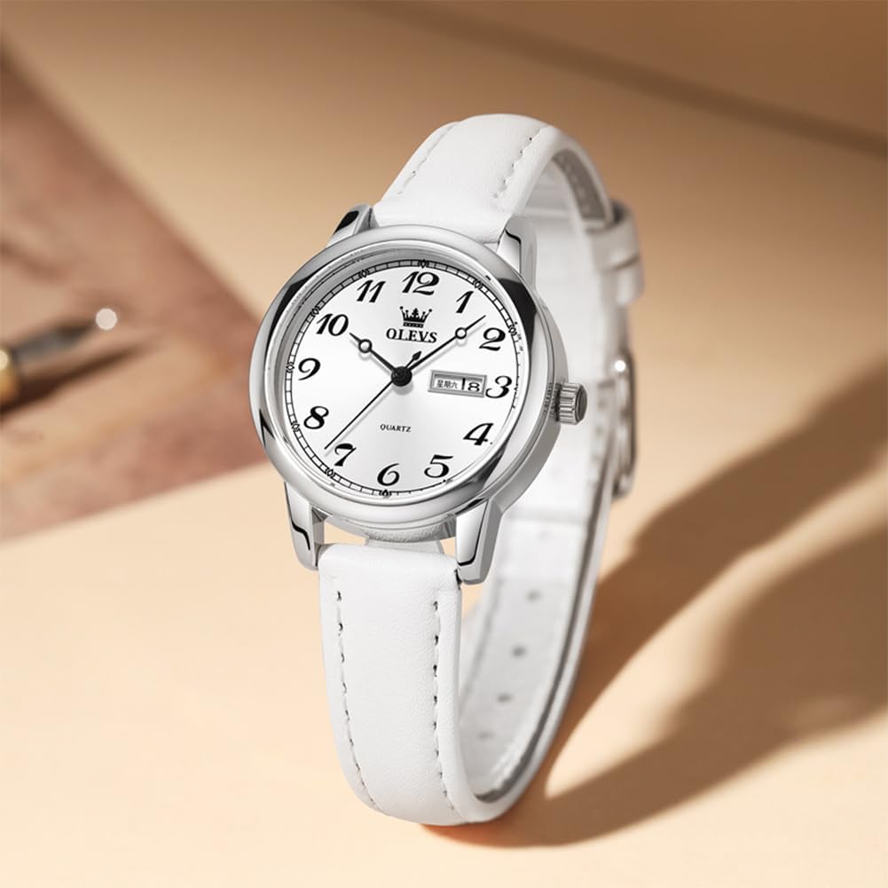 OLEVS Relojes de cuero para mujer lujo moda vestir impermeable cuarzo