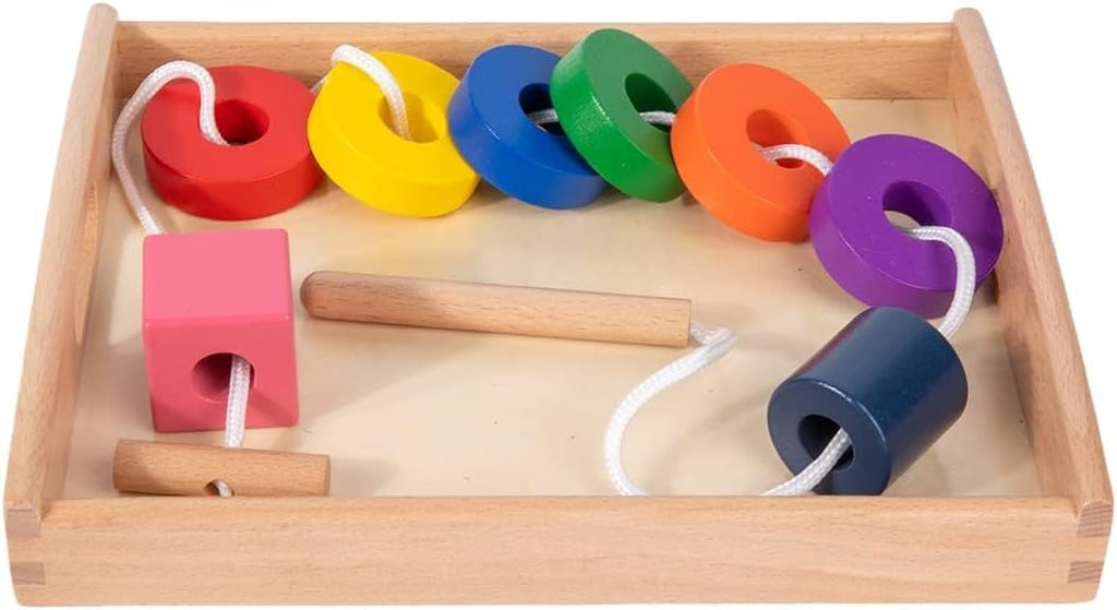 Adena Montessori - Juego de cuentas de madera con bandeja, 1-3 años