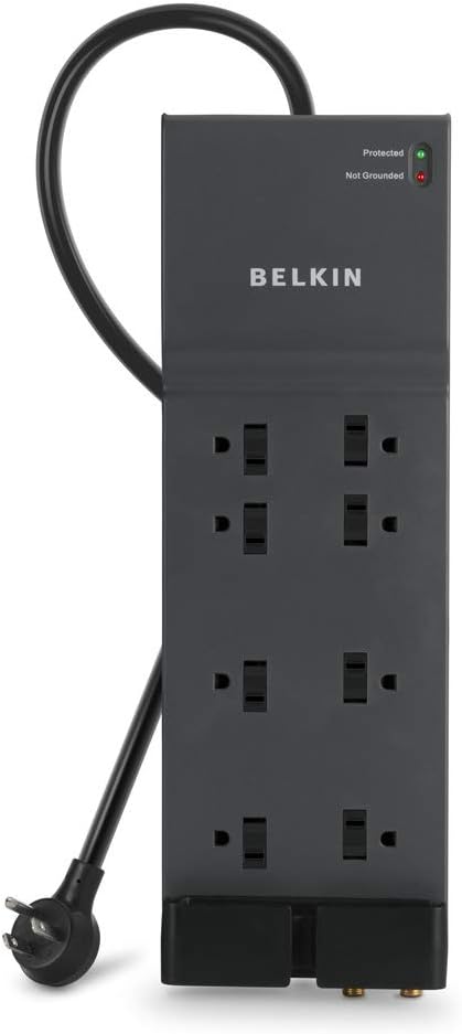 Belkin - Regleta de protección contra sobretensiones, 8 tomas de corriente alterna múltiple con cable de extensión de 12 pies, extensor de salida con certificación UL con plano para el hogar, oficina