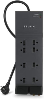 Belkin - Regleta de protección contra sobretensiones, 8 tomas de corriente alterna múltiple con cable de extensión de 12 pies, extensor de salida con certificación UL con plano para el hogar, oficina