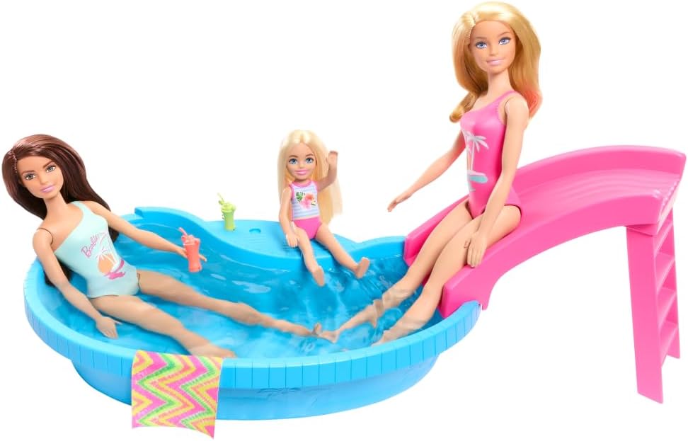 Muñeca Barbie y set de juego con piscina, rubia en traje de baño de...
