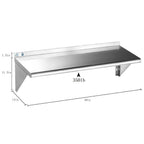 ROCKPOINT Estante de acero inoxidable de 14 x 48 pulgadas, 380 libras, paquete de 2 estantes flotantes de montaje en pared comercial NSF con protector contra salpicaduras para restaurante, cocina