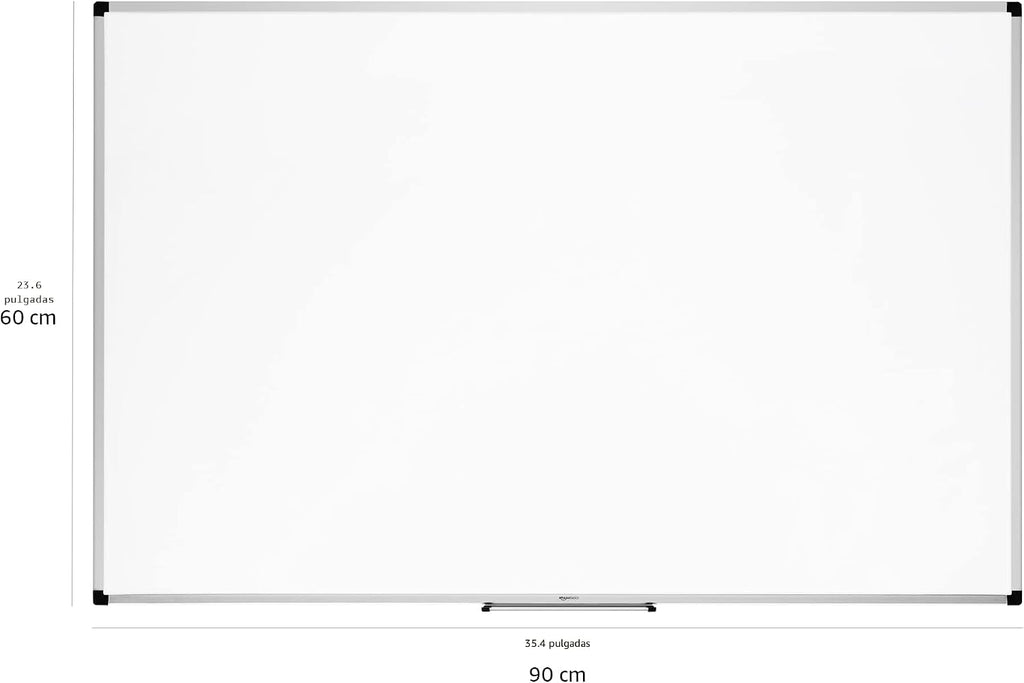 Amazon Basics Pizarra blanca magnética grande de borrado en seco con marco de aluminio, bandeja para bolígrafos, montaje en pared, 35.4 x 23.6 pulgadas, para escuela, aula, oficina y hogar