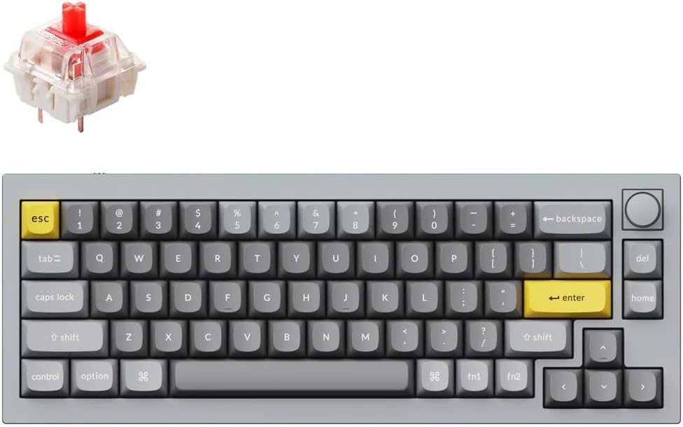 Keychron Q2 Teclado mecánico con cable al 65% con perilla y RGB – Interruptor rojo Gateron G Pro intercambiable en caliente, programable QMK/VIA, montaje de doble junta, cuerpo de aluminio para Mac