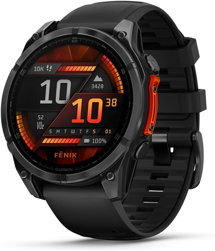 Garmin fēnix® 8 – 47mm, AMOLED, Smartwatch GPS Multisport Premium, Vida Útil de Batería Larga, Certificado para Buceo, Linterna LED Integrada, Gris Pizarra con Correa Negra