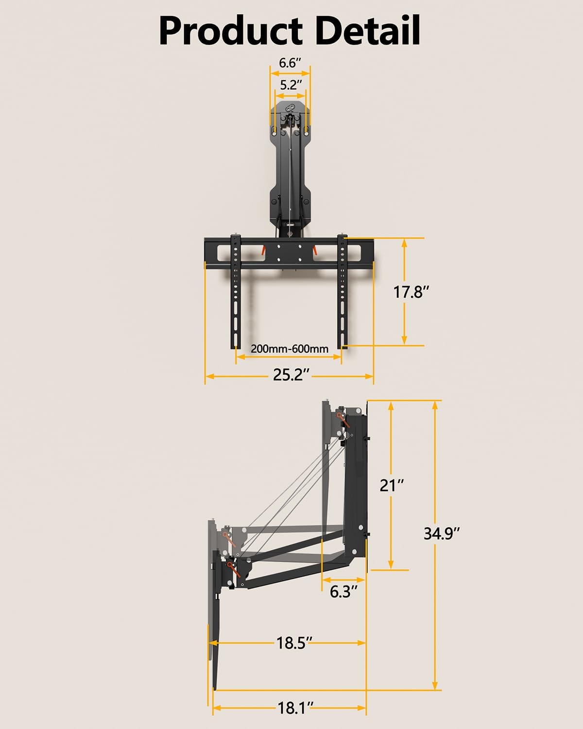 FORGING MOUNT Soporte de TV motorizado para chimenea con control remoto, soporte de TV de movimiento completo eléctrico para pantallas planas/curvas de 32″-85″, hasta 88 lbs, soporte para voltear y bajar para techo plano, VESA máximo 600x400 mm
