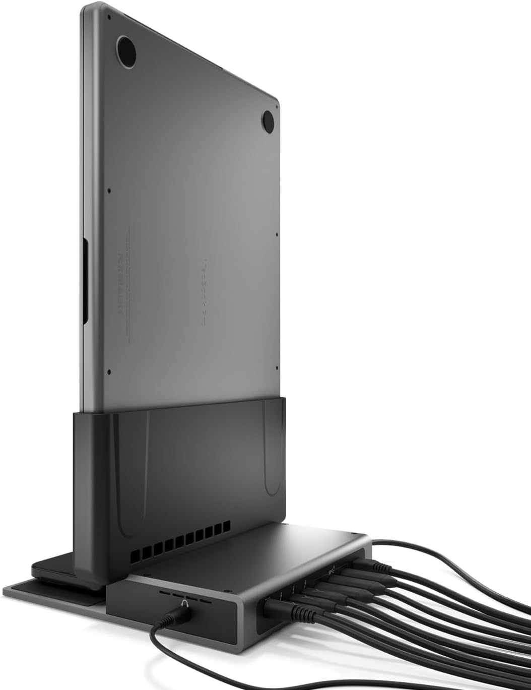 Brydge ProDock Duo TB4 - Estación de acoplamiento para MacBook, monitor dual 4K 60Hz | Base vertical Thunderbolt 4 para MacBook Pro 14/16 y Air 13/15 (M1-M5), 12 puertos, 96W, MagSafe | Funda Air de