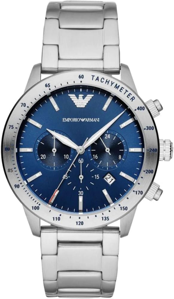 Emporio Armani Reloj de acero inoxidable para hombre con cronógrafo o movimiento de tres manecillas