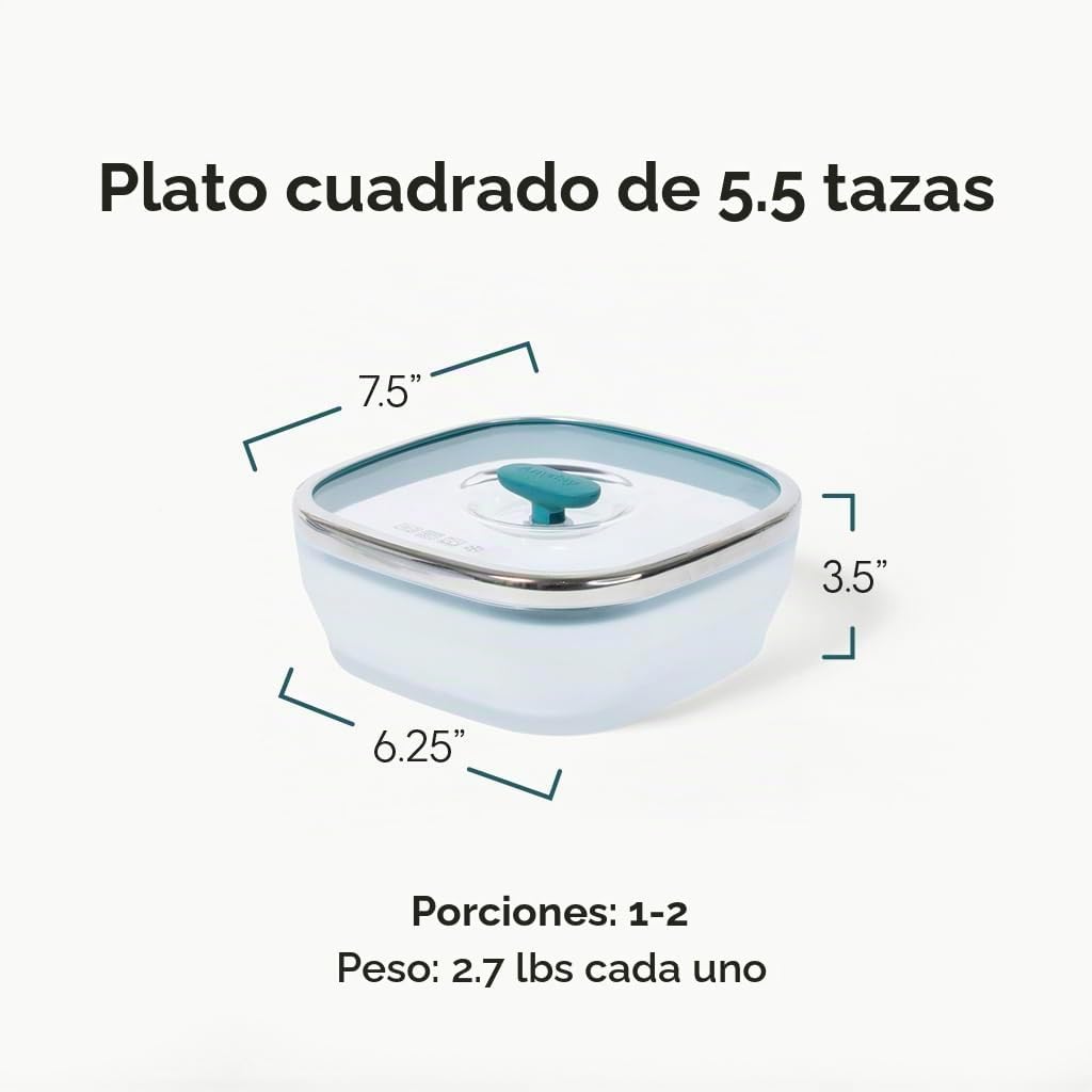 Anyday Juego de 4 piezas de utensilios cuadrados para microondas y juego de almacenamiento de alimentos con tapas de vidrio | Envases libres de plástico y BPA | Platos de 10 tazas y 5.5 tazas (Kale)