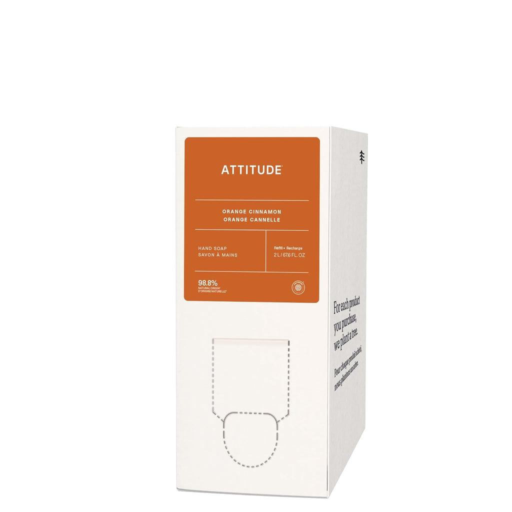 ATTITUDE Jabón de manos, 4 repuestos, naranja y canela, 67.6 onzas, 67.6 Fl Oz, Naranja Canela