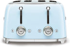 SMEG Tostadora TSF03 de 4 rebanadas, tostadora retro de acero inoxidable con ranuras anchas para bagels, 6 niveles de tostado, funciones de bagel de recalentamiento de descongelación, controles duales