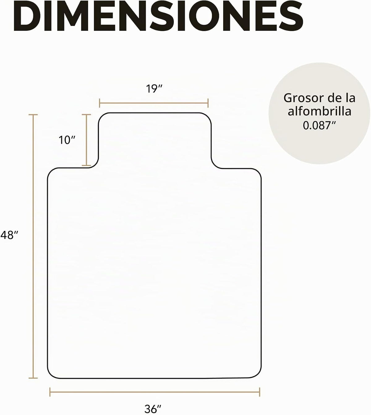 Tapete para silla de oficina HON para alfombra, resistente, transparente, 36 x 48 in