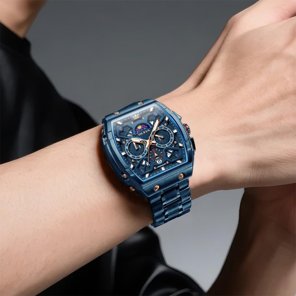 OLEVS Relojes para Hombres Business Dress Chronograph Cuadrado Grande Analógico con Correa de Silicona a prueba de agua con Fecha Regalo para Hombre Reloj de Muñeca Plateado