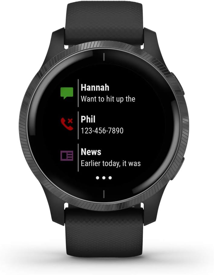 Garmin 010-02173-11 Venu, GPS SmartWatch con pantalla táctil brillante, presenta música, monitoreo de energía corporal, entrenamientos animados, sensor de buey de pulso y más, negro