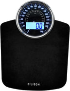Balanza de pesaje digital y analógica 2 en 1 altamente avanzada para peso corporal - 400 libras, 4 sensores GX de alta precisión, vidrio templado grueso, pantalla extra grande (Negro)