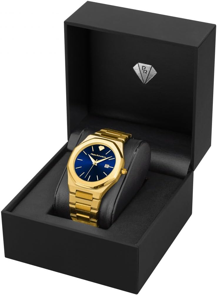 PIERRE RICHARDSON PR5428 Reloj de lujo para hombre – Movimiento de cuarzo japonés, acero inoxidable, 41mm, 5ATM resistente al agua, cristal de zafiro resistente a los arañazos – Reloj de vestir