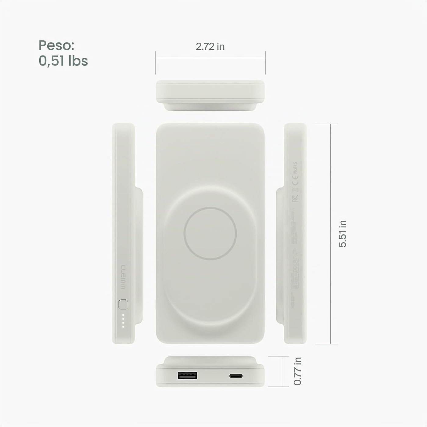 Clemm Banco de energía inalámbrico magnético de 10000 mAh, cargador...