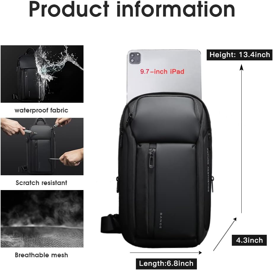 BANGE Mochila cruzada para hombre, bolsa de hombro impermeable para viajes, senderismo y viajes diarios