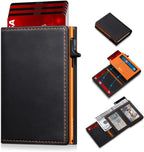 Cartera de cuero de grano completo para hombre, con 2 ventanas de identificación, bloqueo RFID, triple plegable, tarjetero desplegable para tarjetas de crédito, cartera para 9-11 tarjetas