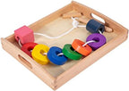 Adena Montessori - Juego de cuentas de madera con bandeja, 1-3 años