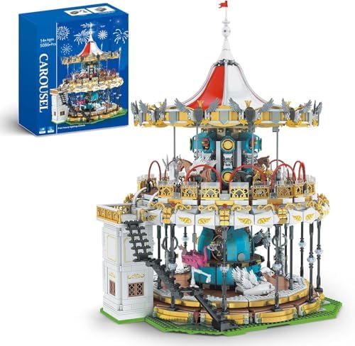 Sosuy Juego de Construcción de Carrusel, Modelo de Tiovivo Motorizado Eléctrico, Juguete de Parque de Atracciones para Niños, Niñas y Adolescentes, Regalos de Cumpleaños para Adultos y Niños de 6, 7
