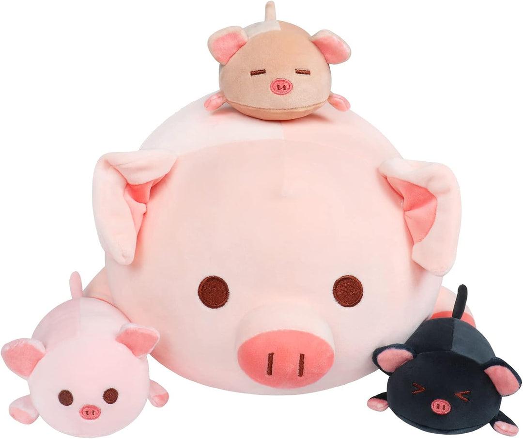 Achwishap Mamá de peluche de cerdo de 19.6 pulgadas con 3 cerdos be...
