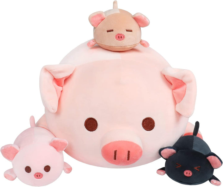 Achwishap Mamá de peluche de cerdo de 19.6 pulgadas con 3 cerdos be...
