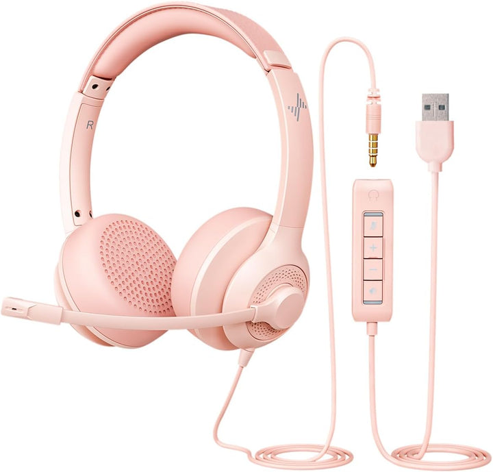 Auriculares JIAMQISHI USB con micrófono para PC, auriculares de com...