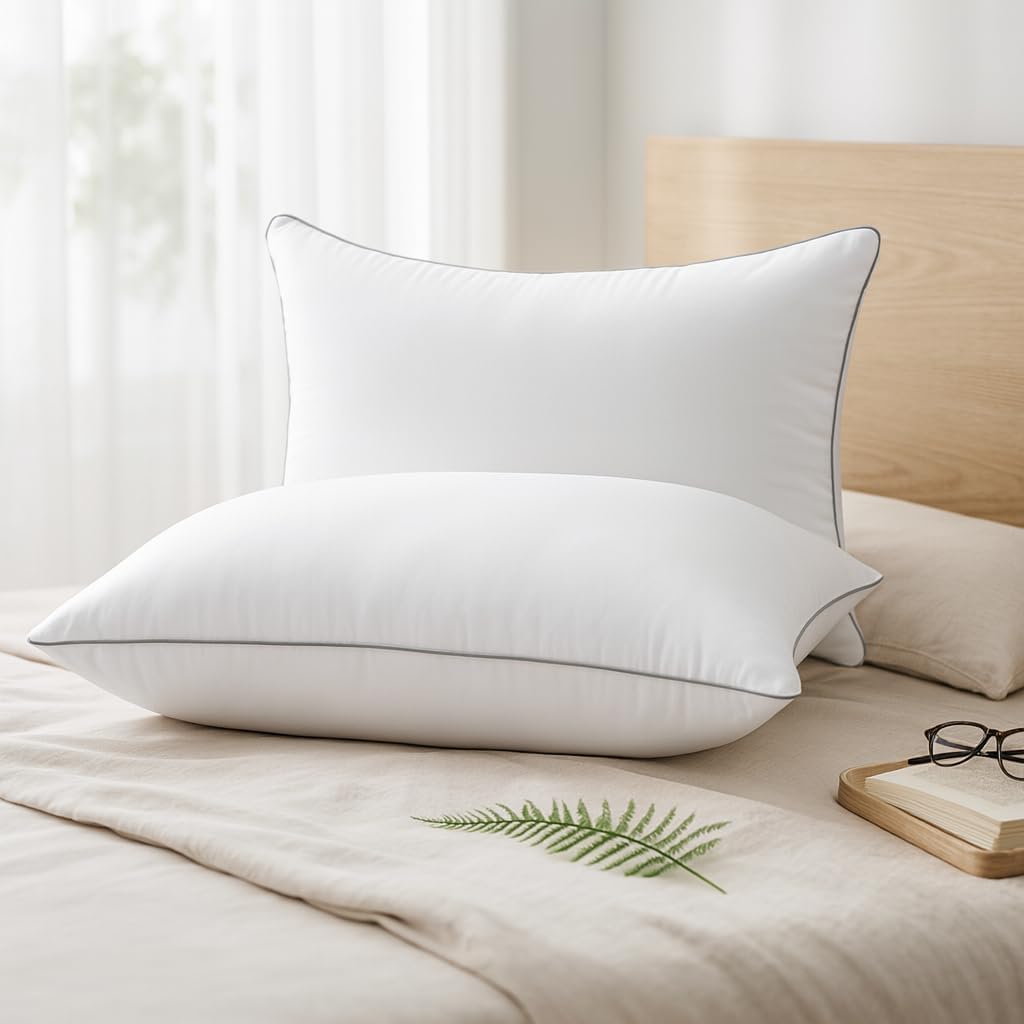 HUXMEYSON Almohadas tamaño Queen, juego de 4, juego de almohadas de cama de hotel de lujo con relleno alternativo de plumón para personas que duermen de lado y de espaldas