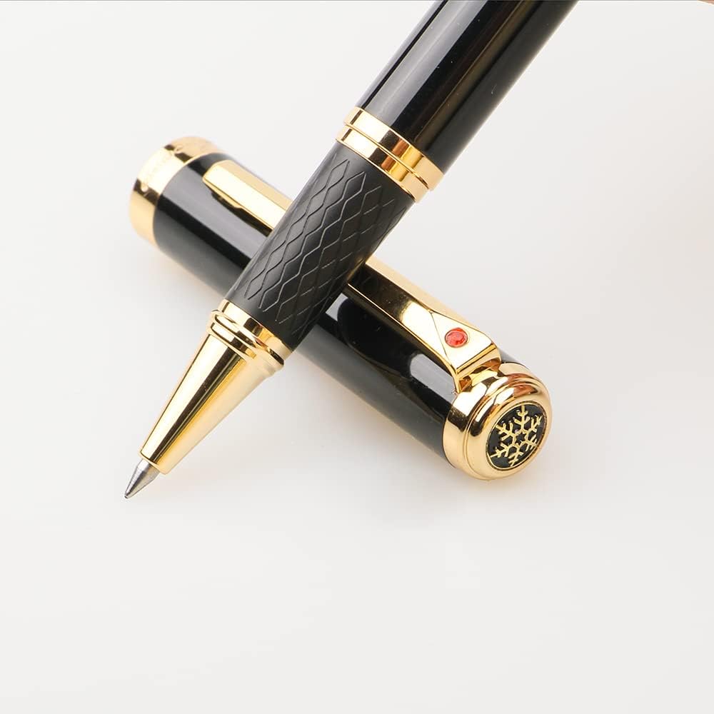 Bolígrafo Rollerball de Lujo Impresionante con Ribete de Oro de 24K, Punta Suiza con Repuestos de Tinta Negra, Juego de Bolígrafo Perfecto como Regalo para Hombres y Mujeres, Juego de