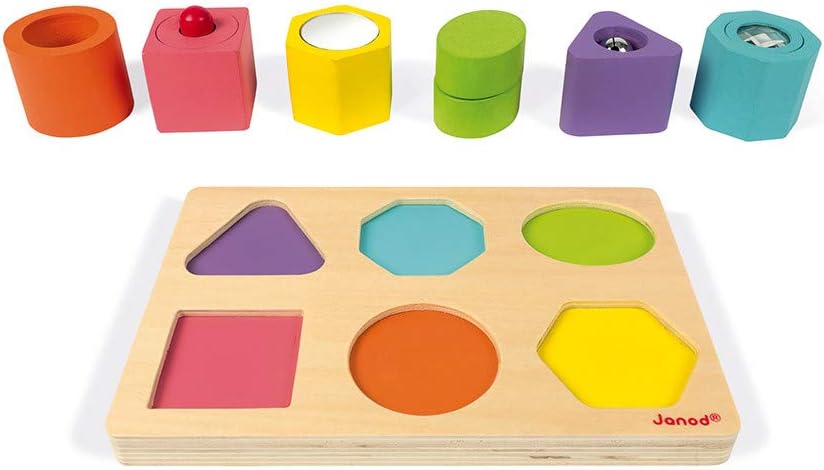 Janod I Wood - Rompecabezas de 6 bloques de formas y sonidos - Edades 12 meses + - J05332
