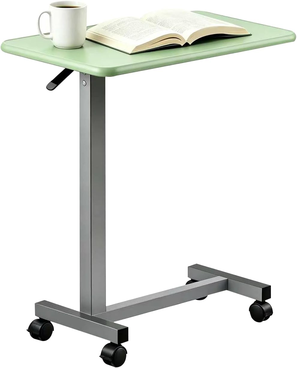 Mesa ajustable sobre cama con ruedas, color verde claro