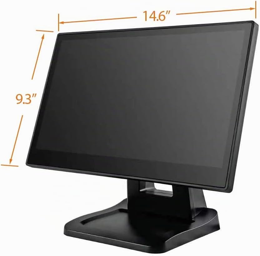 ANGEL POS Monitor POS de pantalla táctil FHD IPS de 15.6 pulgadas 1920 x 1080 con soporte de metal, 10 puntos táctiles HDMI VGA, pantalla impermeable a prueba de polvo 1080P, industrial, oficina, venta al por menor, gimnasio, almacén (negro)