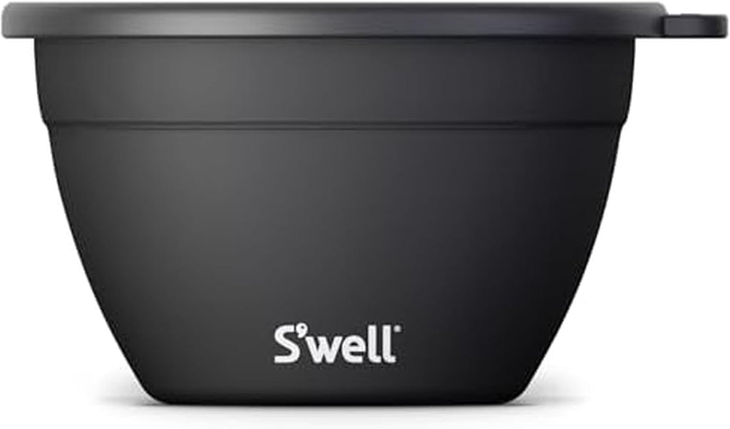 Kit de ensaladera de acero inoxidable S’well de 64oz en Onyx, viene con recipiente de condimentos de 2oz y bandeja removible para servir organizado, a prueba de fugas y apto para lavavajillas