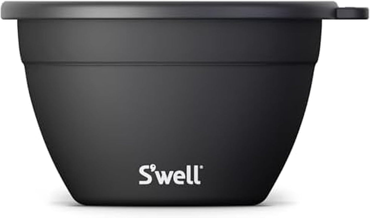 Kit de ensaladera de acero inoxidable S’well de 64oz en Onyx, viene con recipiente de condimentos de 2oz y bandeja removible para servir organizado, a prueba de fugas y apto para lavavajillas