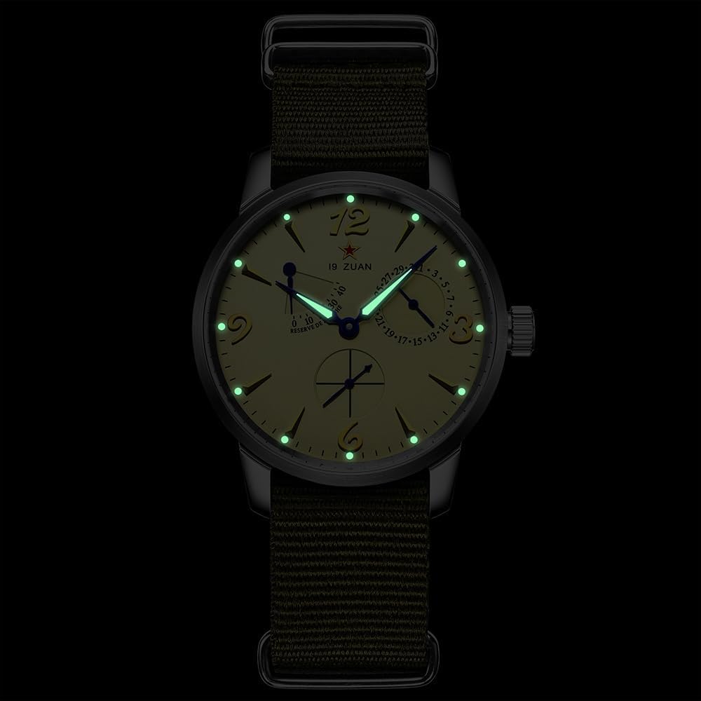 SEAKOSS Reloj piloto vintage inspirado en 1963 de 1.575 in para hombre, reloj de pulsera mecánico automático con movimiento Seagull ST1780, indicador de reserva de marcha, visualización de la fecha