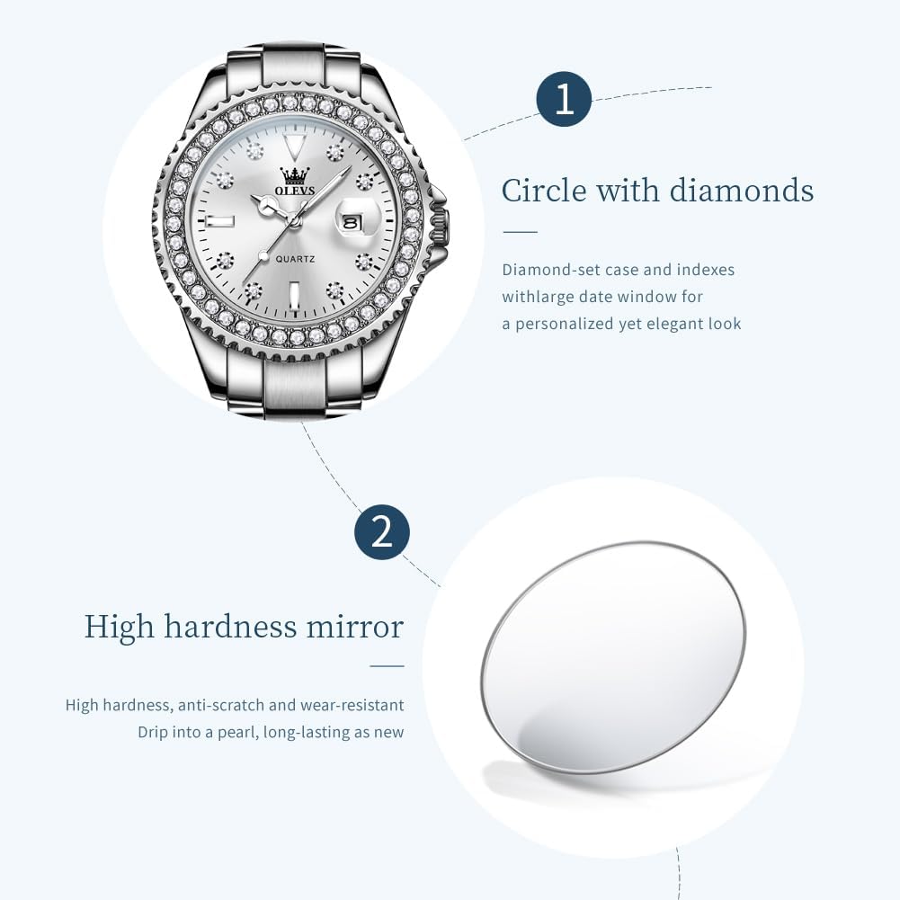 OLEVS Reloj para Mujer Plateado de Acero Inoxidable Elegante Analógico Lúmenes Visibles