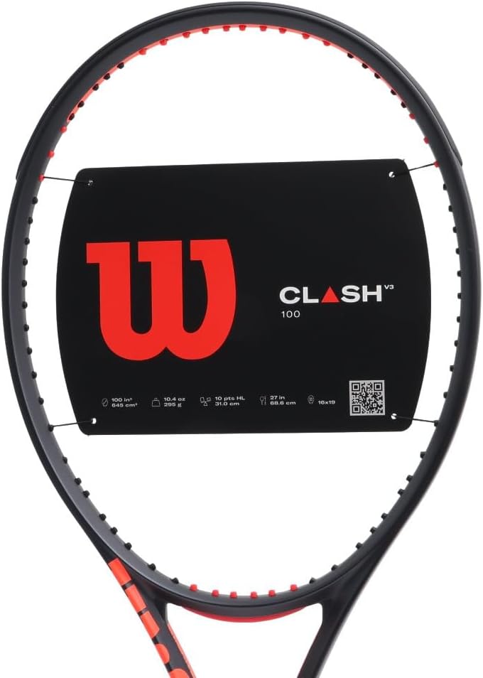 Wilson Clash 100 V3 - Raqueta de tenis de rendimiento para adultos, tamaño de agarre de 2-4 1/4 pulgadas, ensartada con Sensation 16 Natural en tensión de rango medio