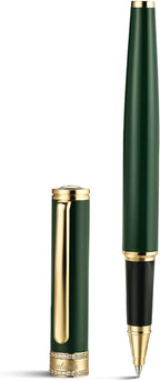 BEILUNER - Bolígrafo de rodillo de laca verde, diseño de tapa con diamantes incrustados, borde de 24K de oro, noble y elegante, recarga de tinta Schneider, el mejor set de regalo de bolígrafo para