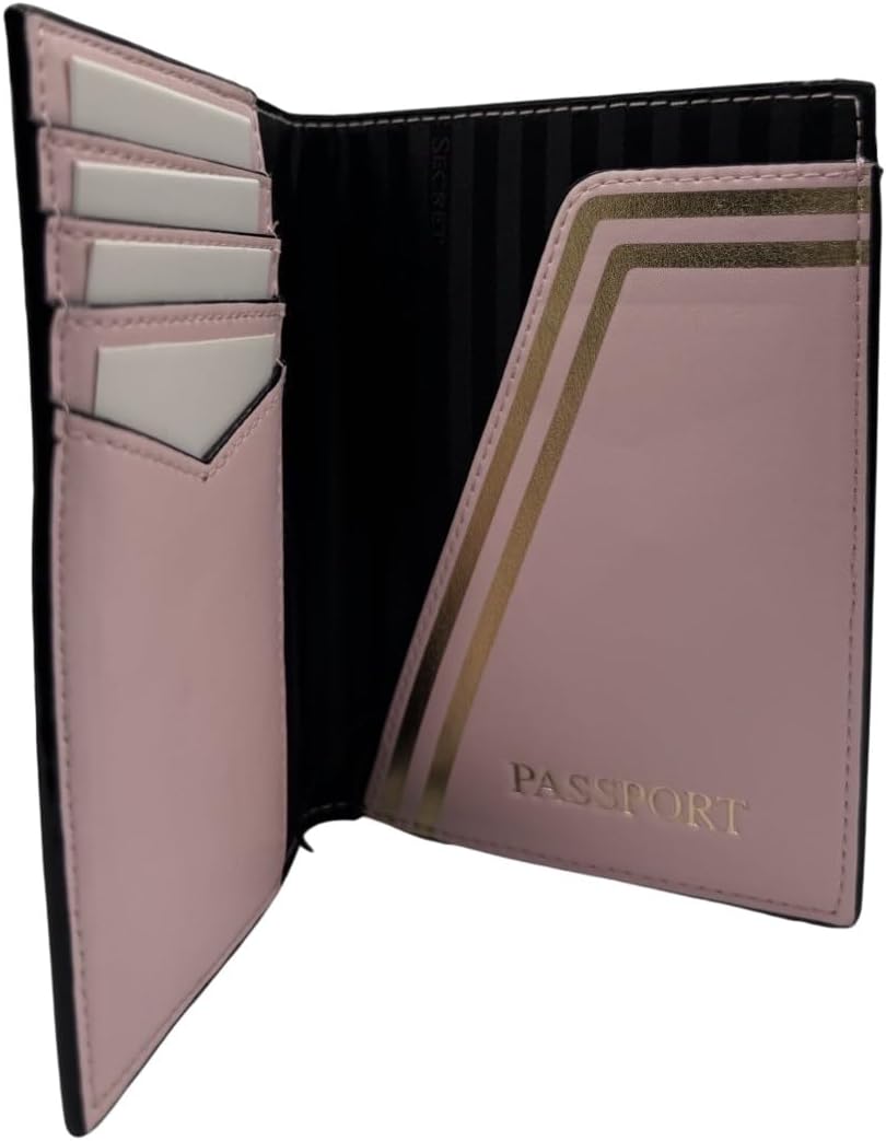 Victoria's Secret Cartera para pasaporte de piel sintética a rayas rosas
