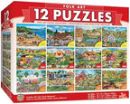 MasterPieces Paquete de 12 Rompecabezas para Adultos, Familia o Niños - Paquete de 12 Rompecabezas de la Galería de Artistas - Rompecabezas de 500, 300 y 100 Piezas