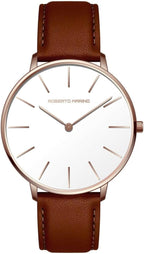 Roberto Marino RM1423 Reloj de lujo para hombre – Cuarzo japonés, correa de cuero, esfera blanca, 3 ATM resistente al agua
