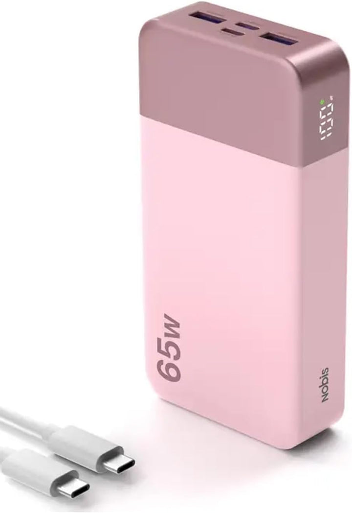 NOBIS Cargador portátil, 65 W, 20000 mAh, carga rápida, PD QC, 2 US...