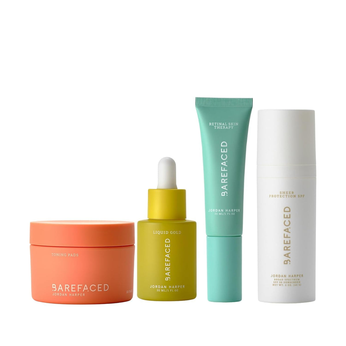 Barefaced Core Four - Almohadillas tonificantes originales, oro líquido, RetinAL, Sheer SPF - la base para una piel saludable