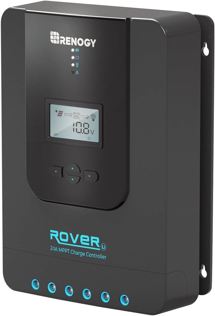 Renogy Controlador de carga solar Rover 20A 12V24V Auto DC Entrada MPPT