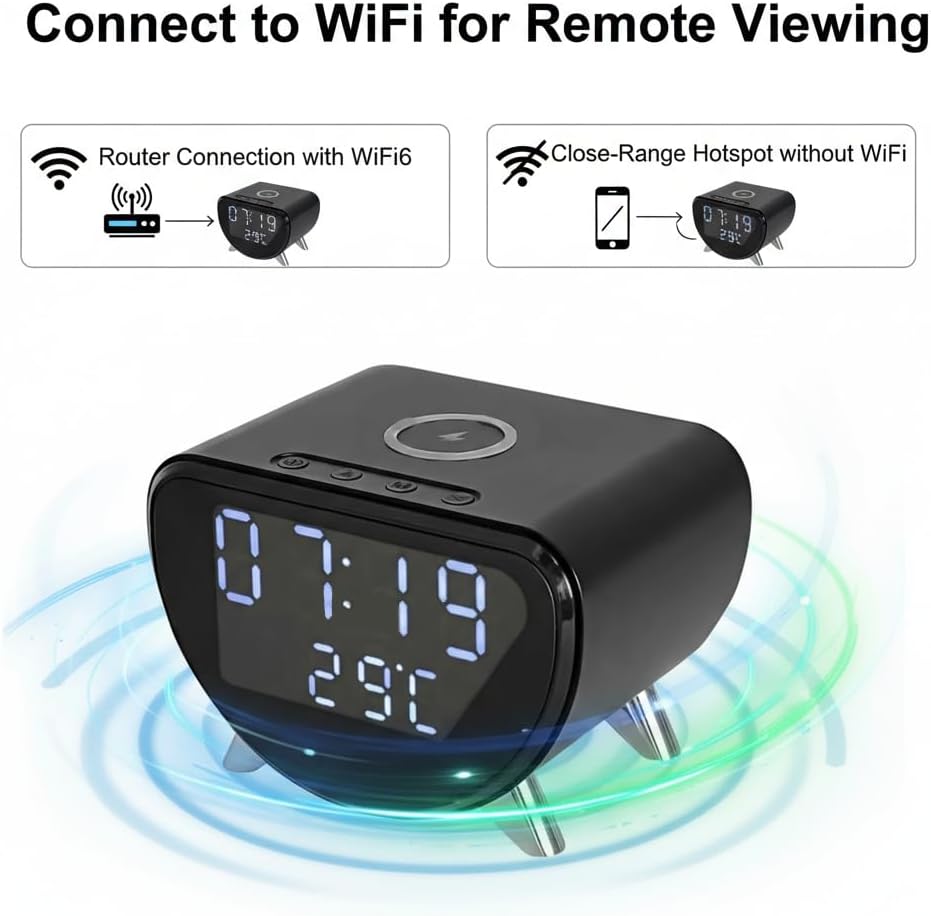 ULar Cámara inalámbrica del reloj del cargador del teléfono 4K Wifi6 con la