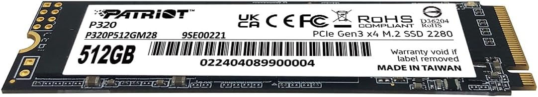 Patriot Memory P320 SSD interno de 512 GB - NVMe PCIe Gen 3x4 - M.2...