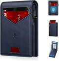Billetera para hombre con bloqueo RFID minimalista para 12-14 tarjetas | Cartera inteligente delgada y plegable con ventana para identificación y ranura para efectivo, bolsillo frontal, estuche