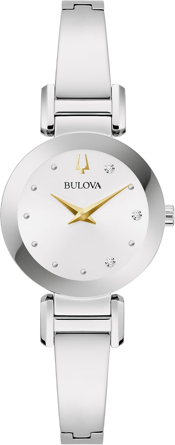Bulova Marc Anthony Reloj de pulsera de bangle de diamantes de acero inoxidable moderno para mujer